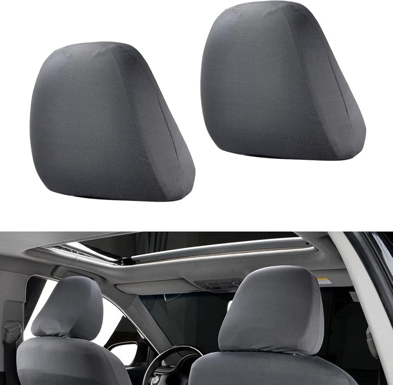 Crynod 2 PCS Car Seat Headrest Cover, 9" x 10.6" Knitted Stretch Breathable Fully Surrounded Simple Dust Cover, Reusable Flexible Headrest Protector, Universal for Most Cars (Dark Gray) - Image 1